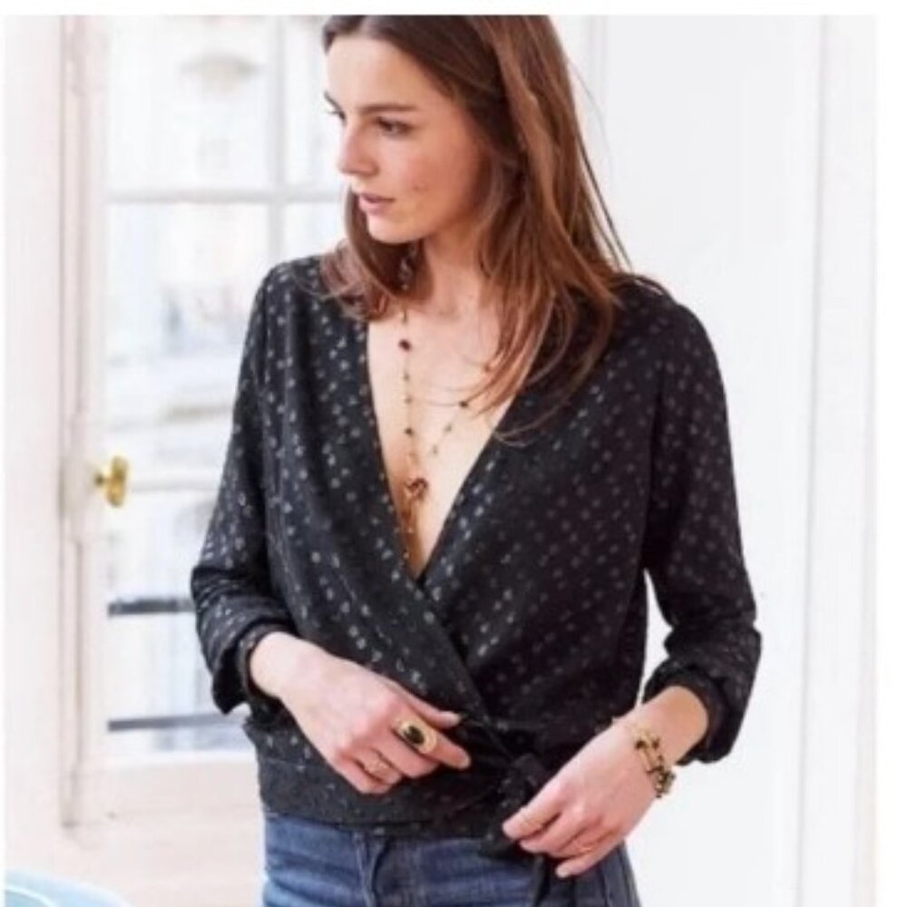 Sezane Black Wrap Blouse